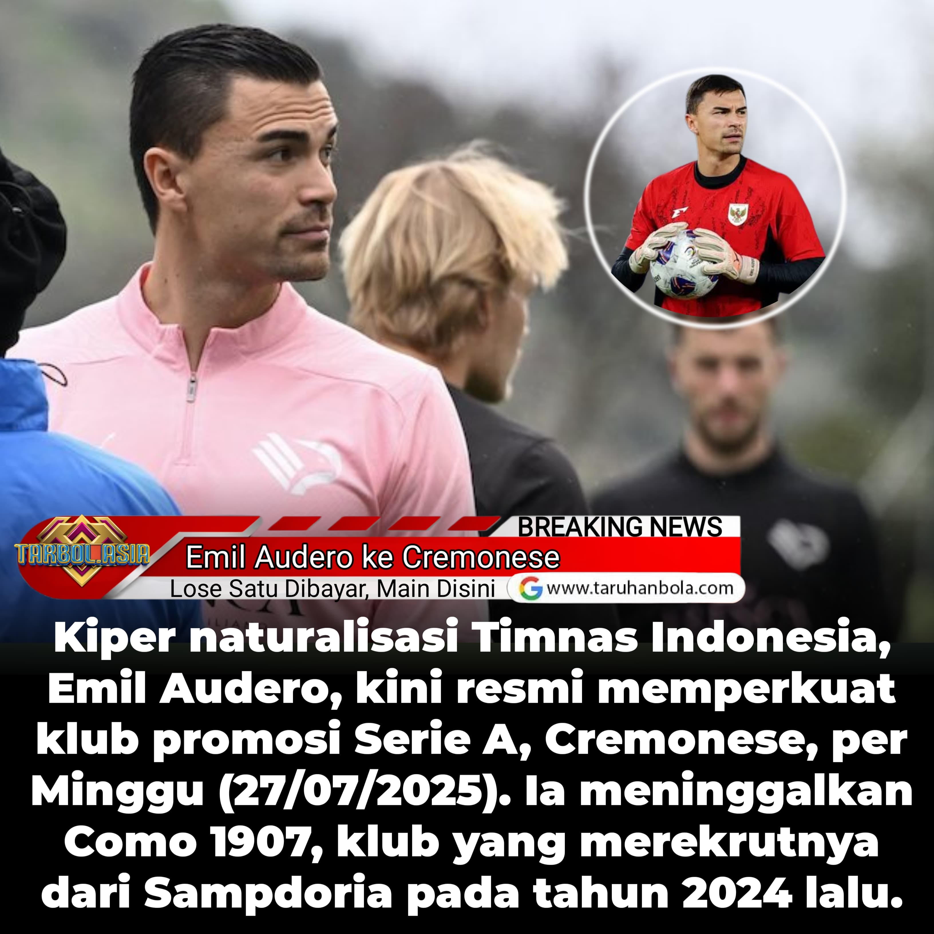 Kiper Timnas Resmi Gabung Cremonese: "Selamat datang di abu-abu-merah, Emil"